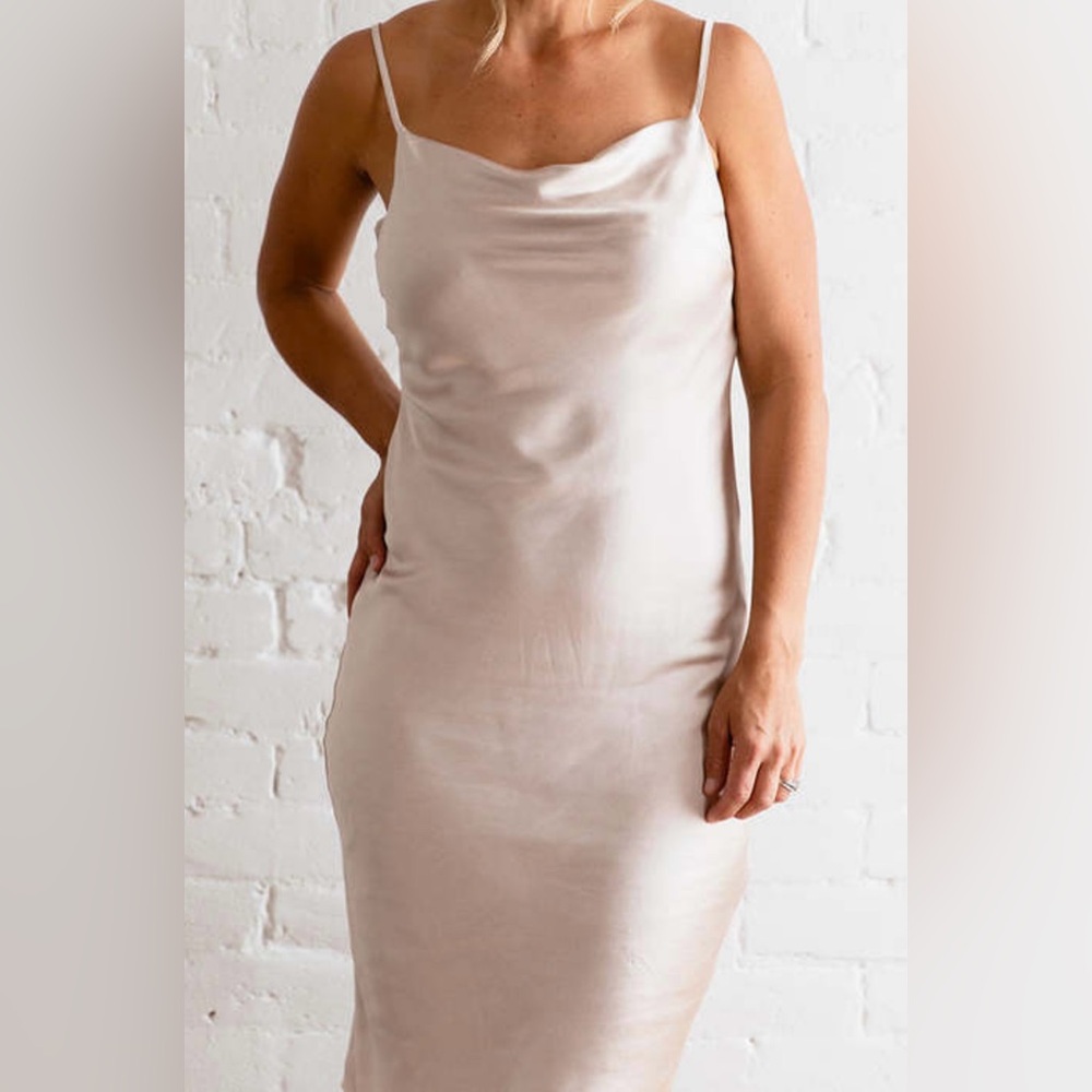 grade & gather Cowl Neck Satin Slip Dress in Champagne color NWT!!!